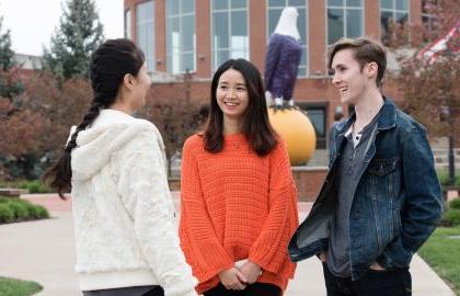 International students in front of the recreational center